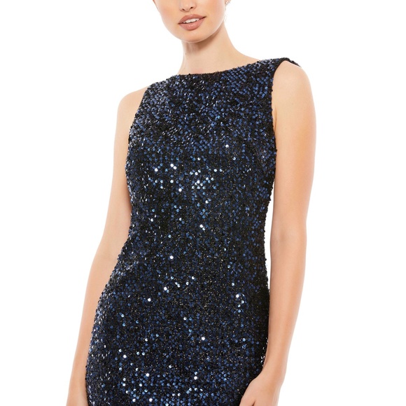 Mac Duggal Ieena 26331 Cowl Back Boat Neck Sequin Dress - Picture 3 of 12